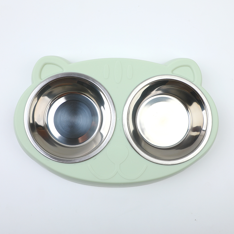 Cat Face Stainless Steel Double Bowl Set