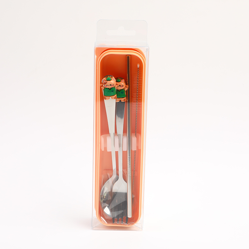 Kitty Cat Travel Spoon Fork and Straw Set