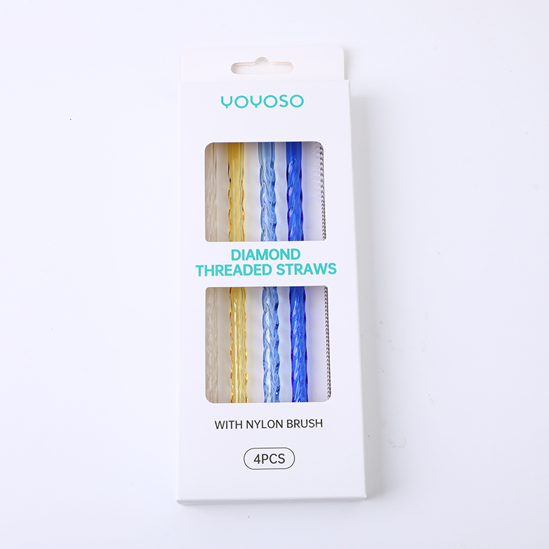 Diamond Threaded Straws 4pcs w/ Nylon Brush