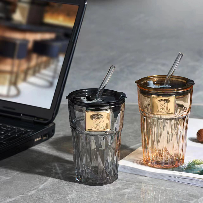 Nordic style diamond pattern glass cup-420ml