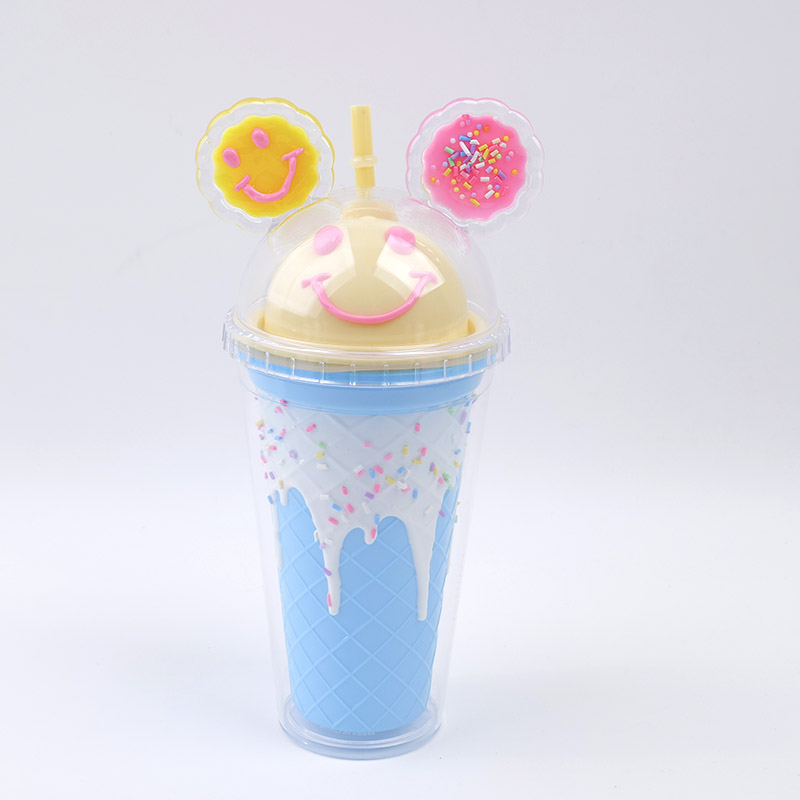 Smile face plastic straw cup-450ML