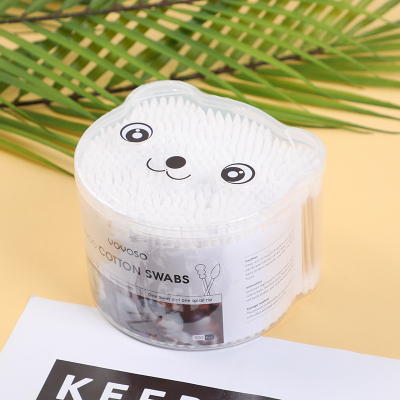 Panda bamboo cotton swabs 500pcs (one point and one spiral tip)