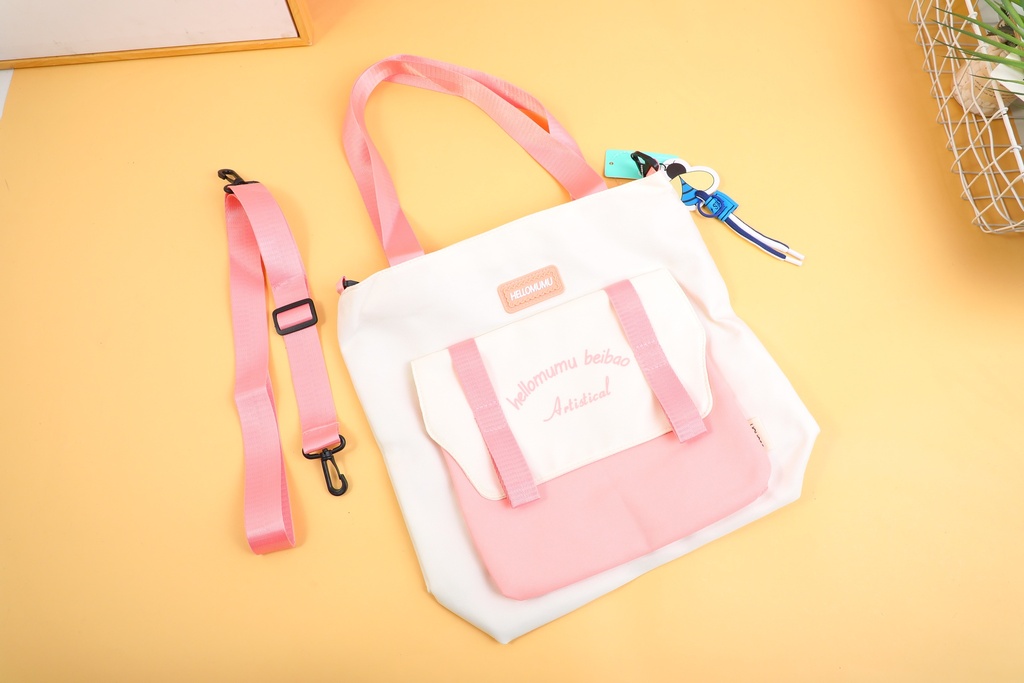 Simple shopping bag with shoulder strap-pink
