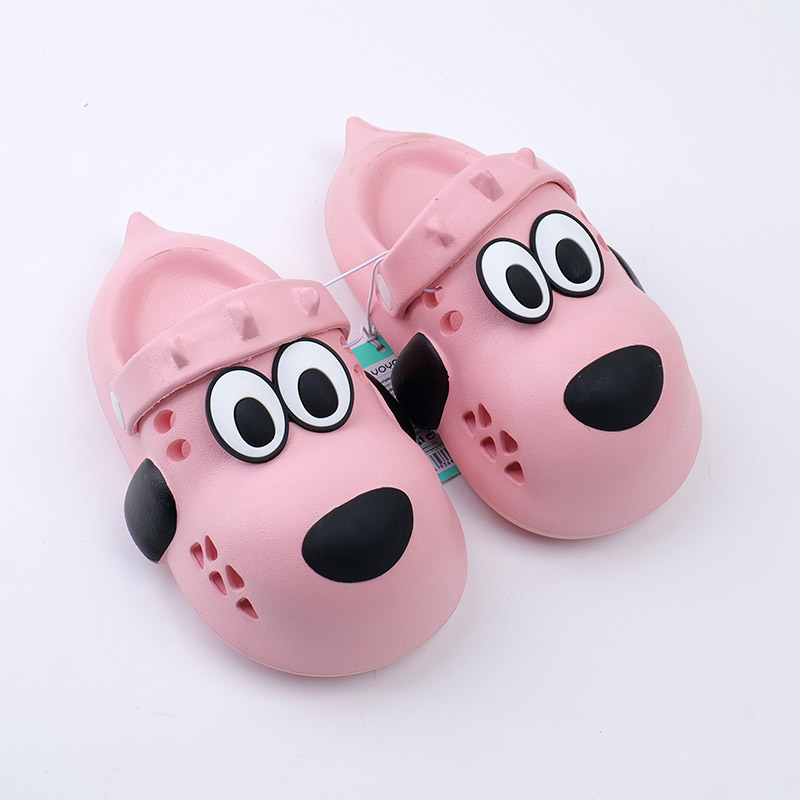 Pink big eyed dog children's slippers -180