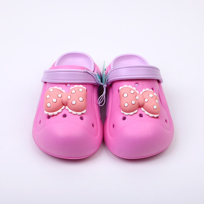 Rosy red + purple bow Children's flip-flops - 34-35