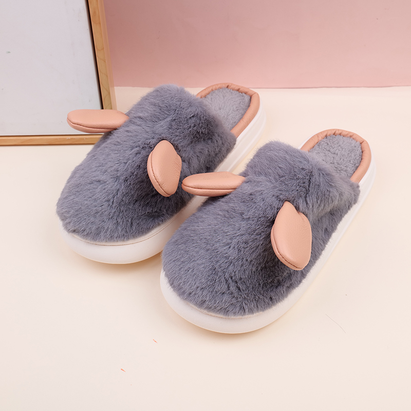 Cute rabbit ears men's cotton slippers-grey 42-43