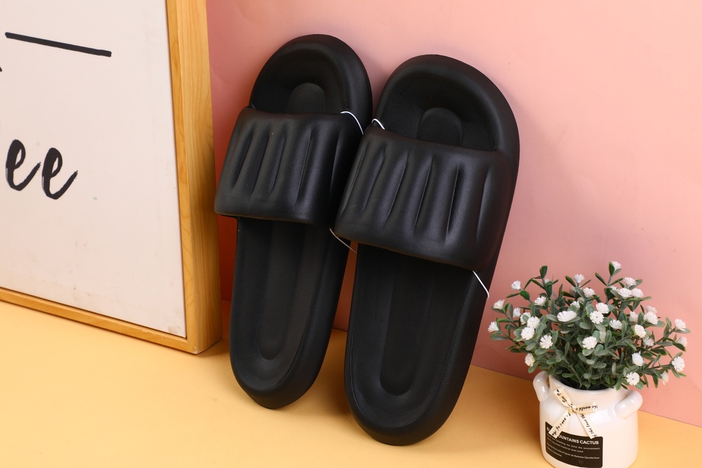 Silent anti-slip vertical strip men's household slippers size 44-45-black