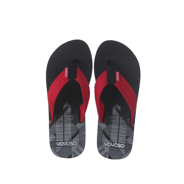 Simple mens flip flops with geometry graphic ribbon-black and red 44-45
