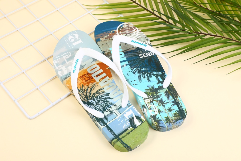 Printed pattern men's flip flops HM8059-02-size 43-44 (white)