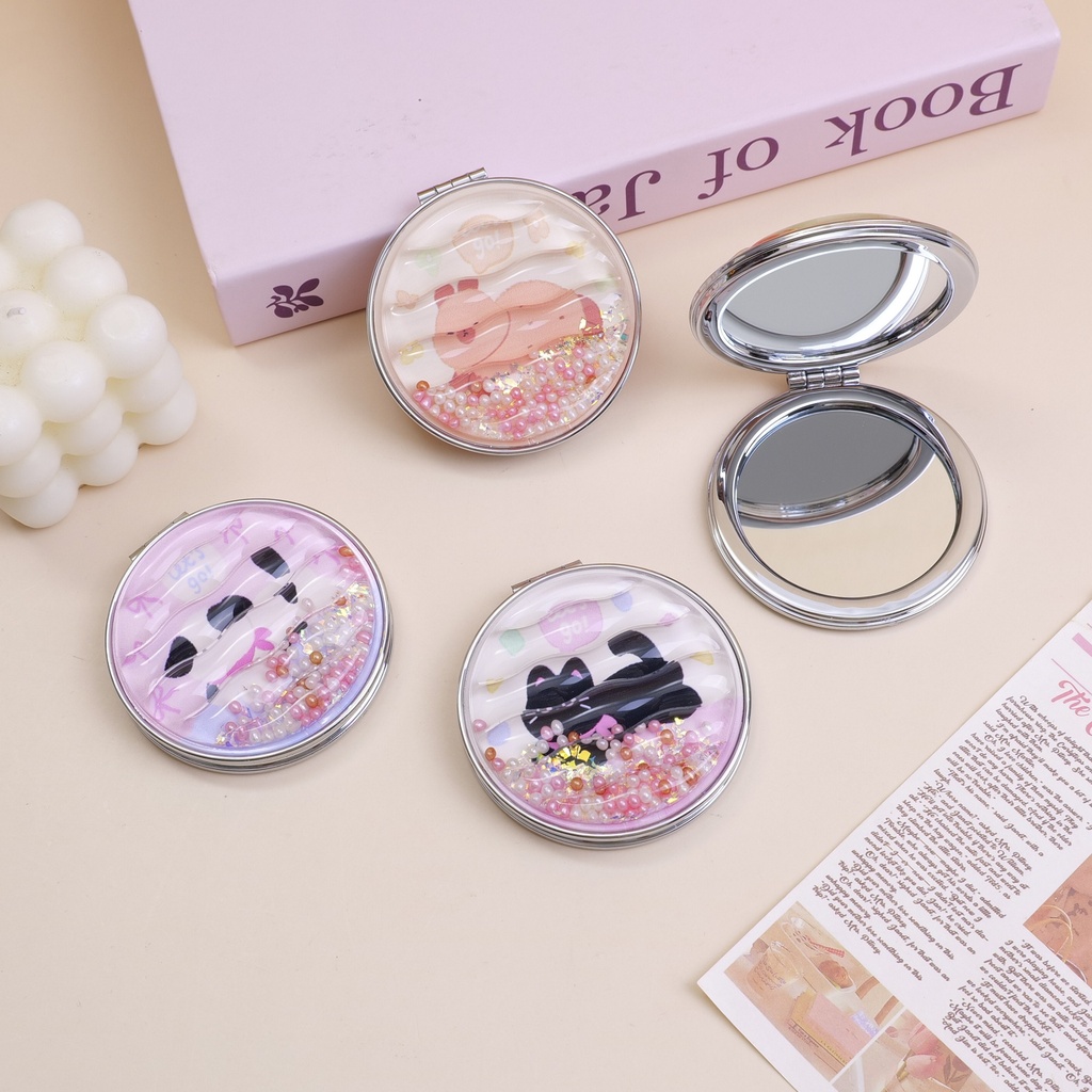 Stress Relieving Sand Circular Mirror - Running Cute Pet Series