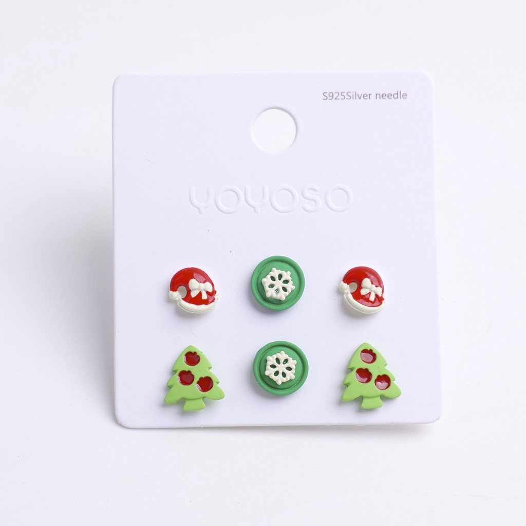 Christmas series snowflake christmas tree stud earrings-3 pairs