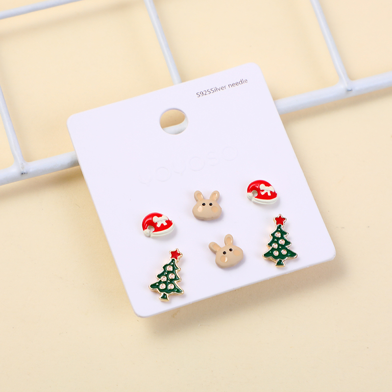 Christmas series hat christmas tree stud earrings-3 pairs