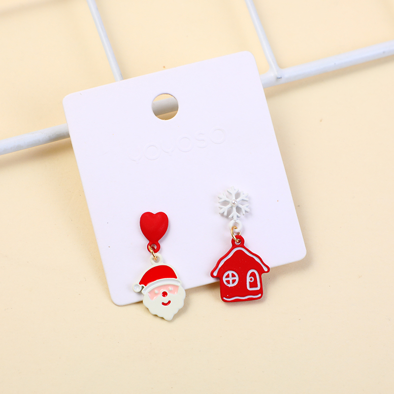 Christmas series santa red house stud earrings