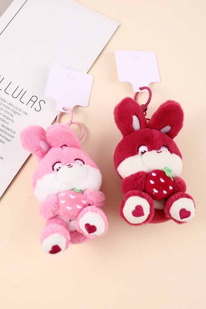 Sweet strawberry bunny sitting plush pendant