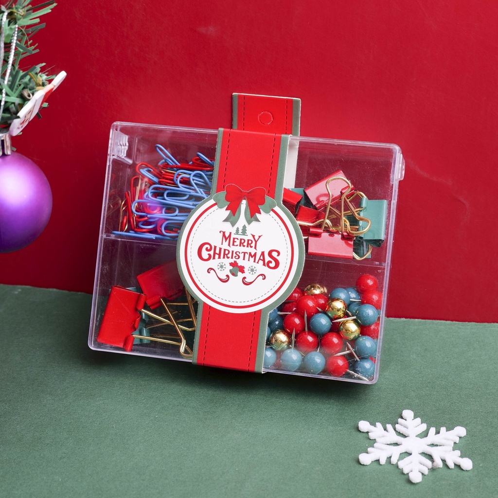 Christmas series four compartment acrylic box stationery set 140pcs