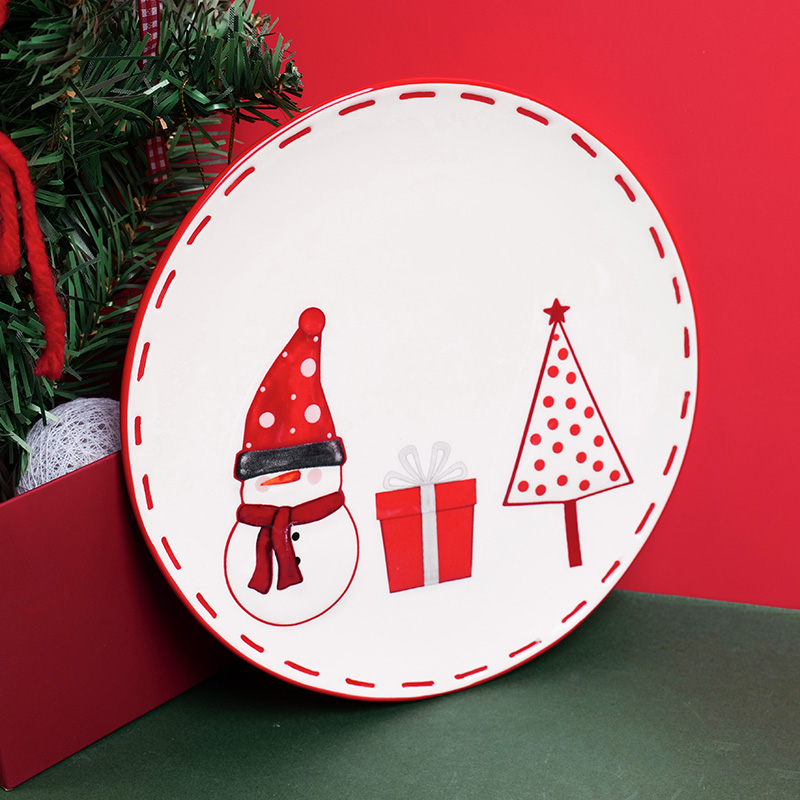 Christmas series snowman round plate 20cm