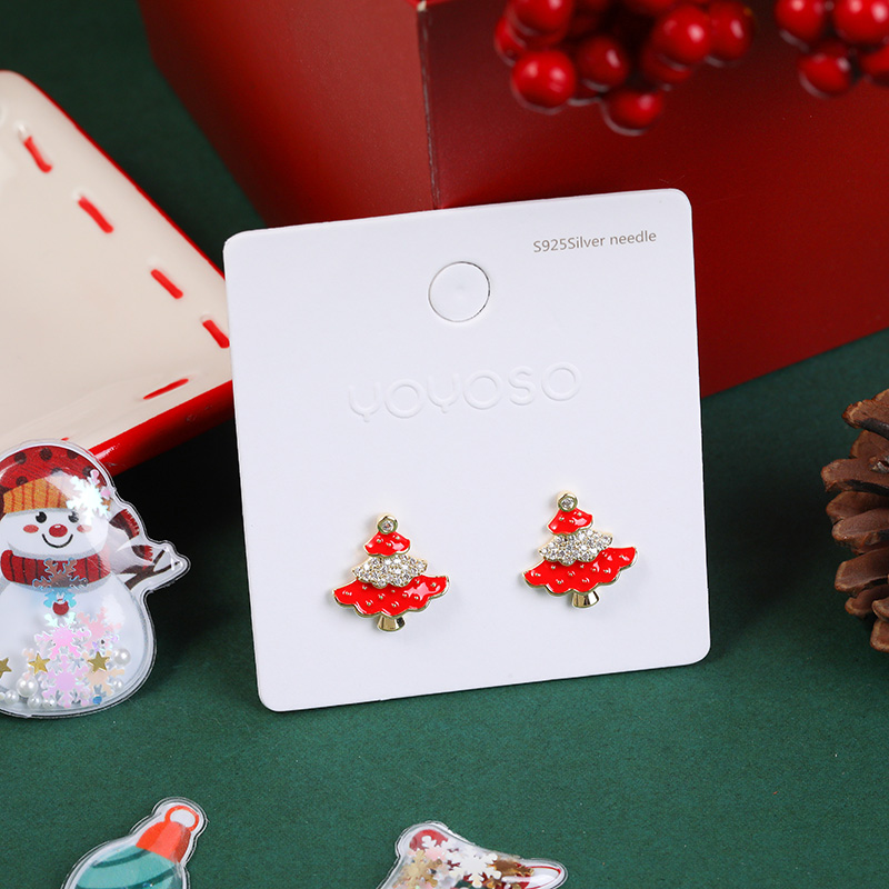 Christmas series mini red christmas tree stud earrings