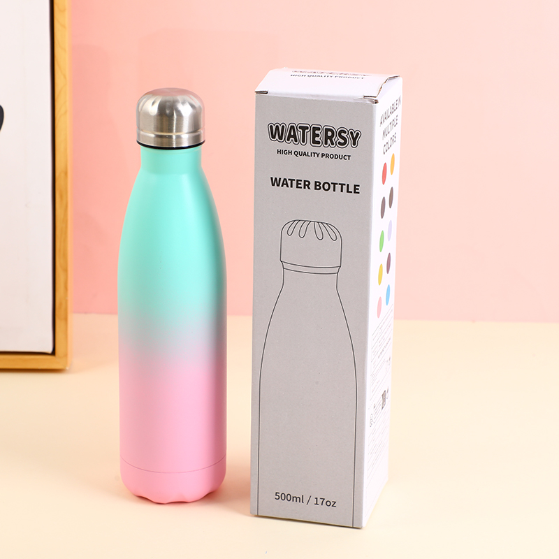 Double-layer 304 stainless steel insulated bottle-gradient pink