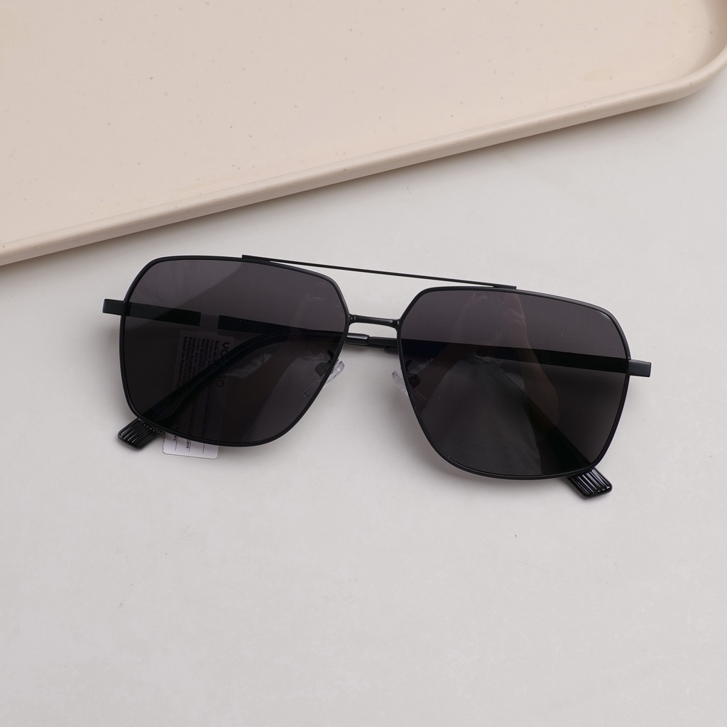 Square-Frame Double-Striped Men's Sunglasses - Black