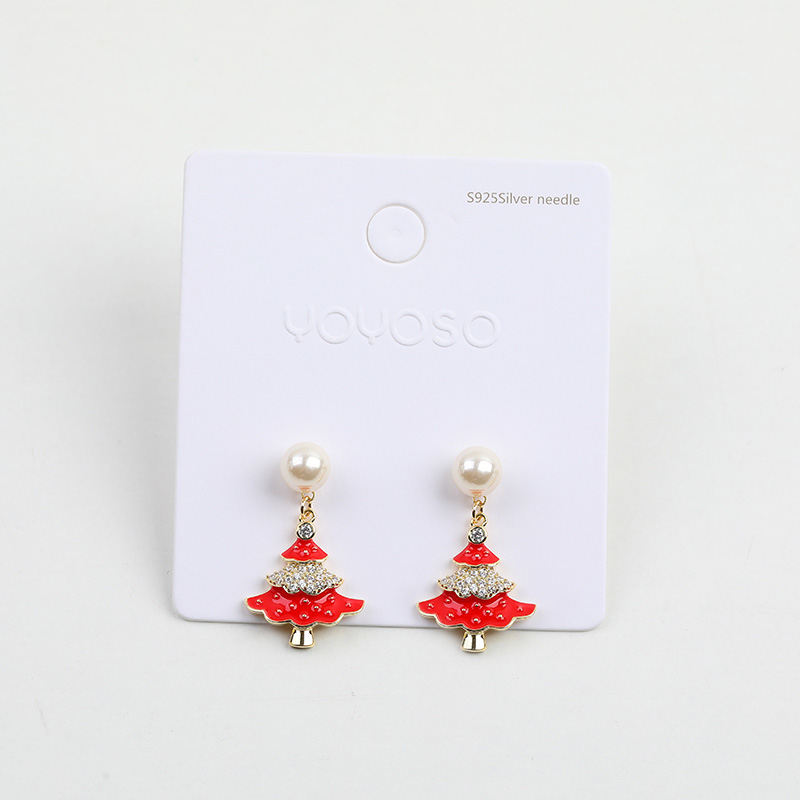 Christmas series red christmas tree stud earrings