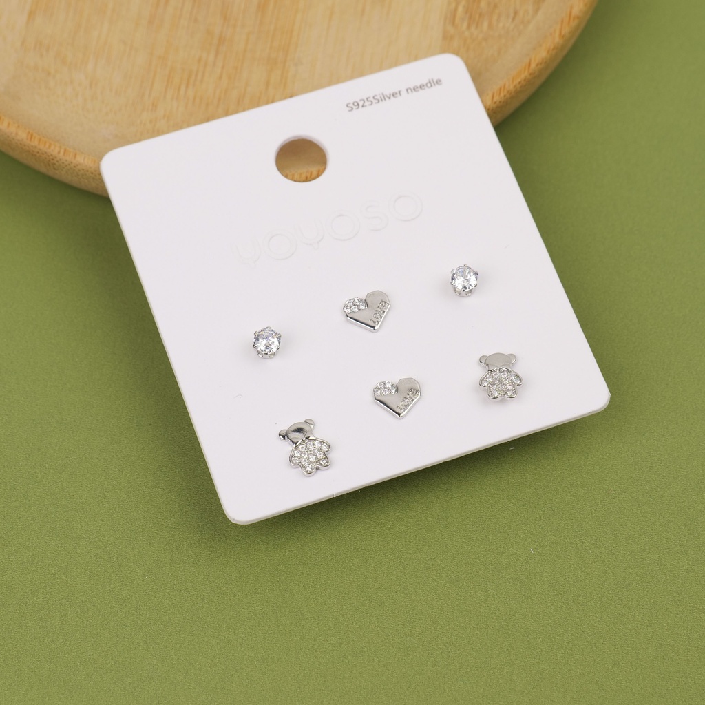 Love Bear Stud Earrings Three Pairs Set
