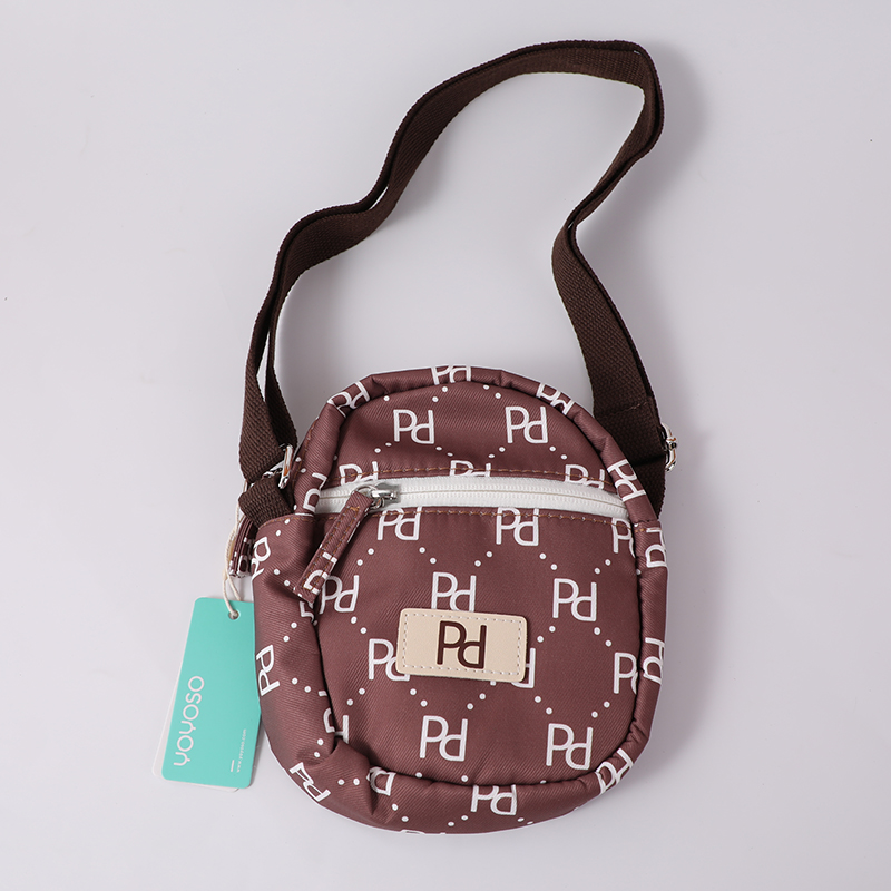 PD logo vertical crossbody bag with zipper-dark coffee