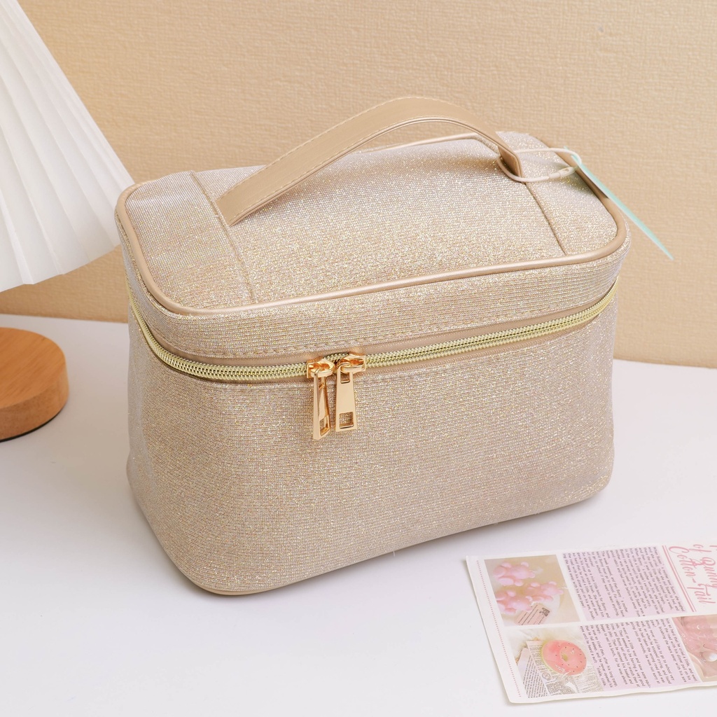 Sparkly Bucket Makeup Bag - Gold