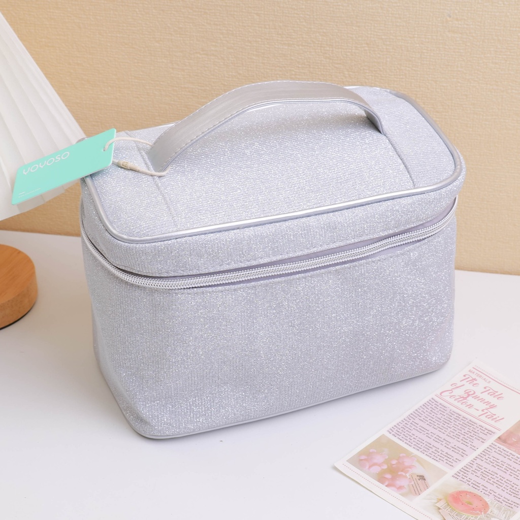 Sparkly Bucket Makeup Bag - Silver