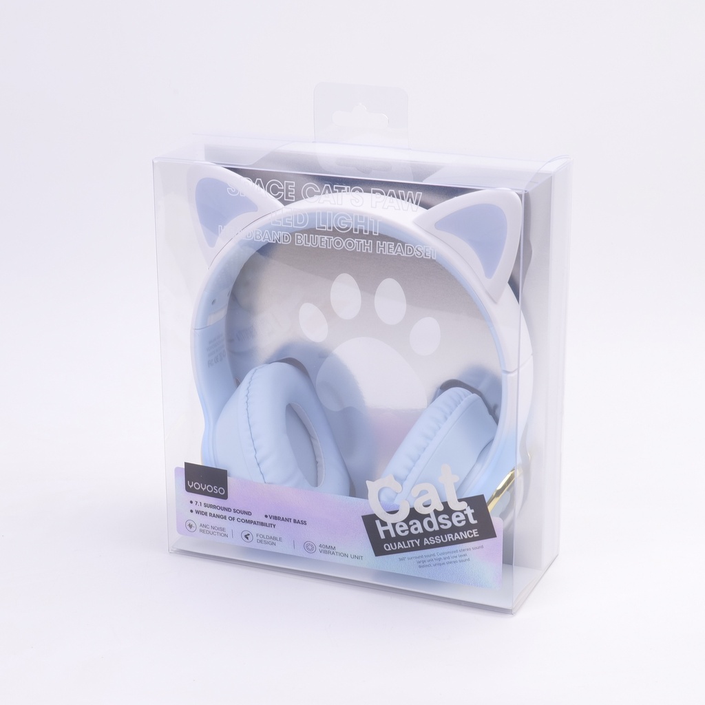 CA-045 Space Cat's Paw LED Light Headband Bluetooth Headset Blue