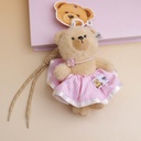 TEDDY ISLAND Series Stripe Skirt Plush Key Ring -Pink