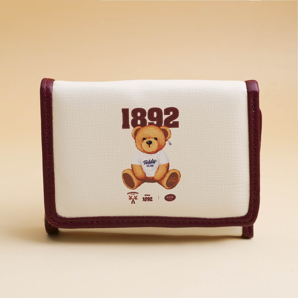 TEDDY ISLAND Series Small Tri-fold Wallet -Red