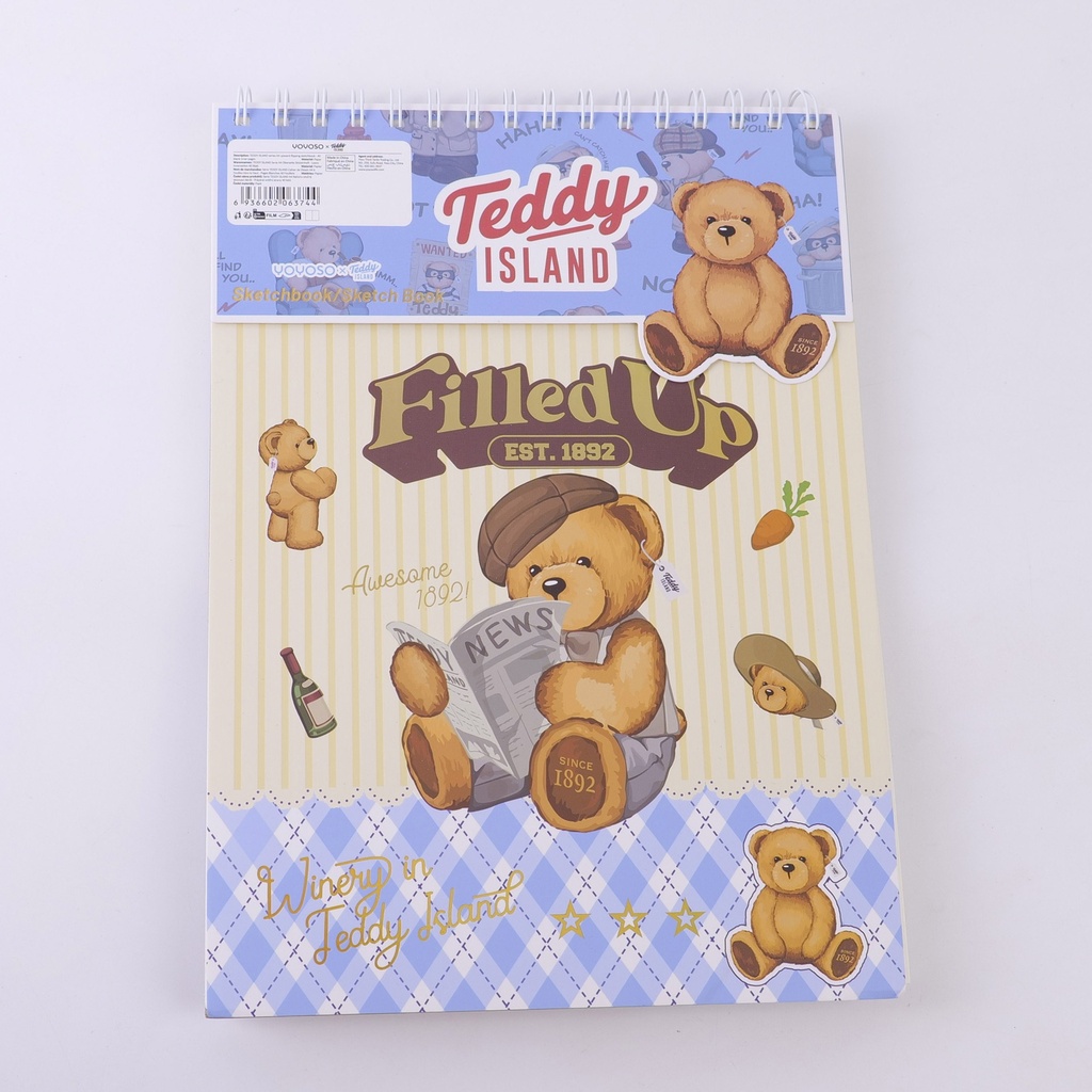 TEDDY ISLAND series A4 upward-flipping sketchbook - 40 blank inner pages