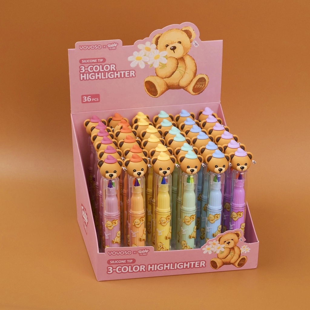 TEDDY ISLAND Series  Silicone Tip 3-color Highlighter