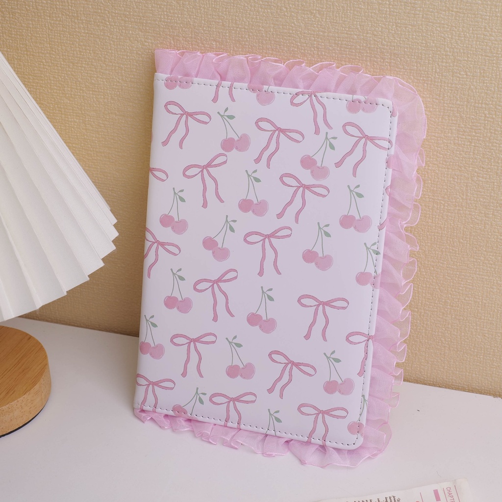 A5 Lace-edged Leather-covered Notebook with Bowknot - Lined Inner Pages 80 Sheet