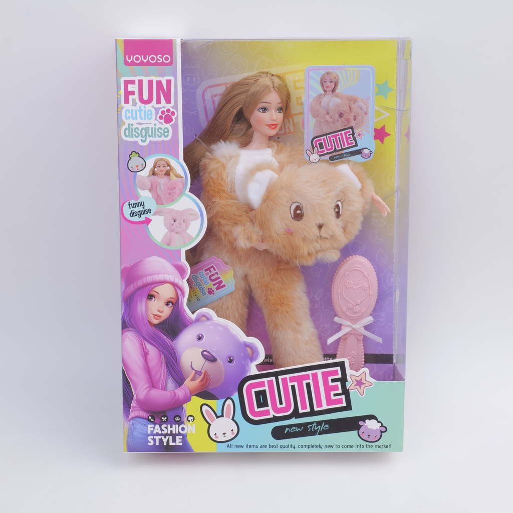 QJ158D 11-joint khaki plush headband girl doll-38cm