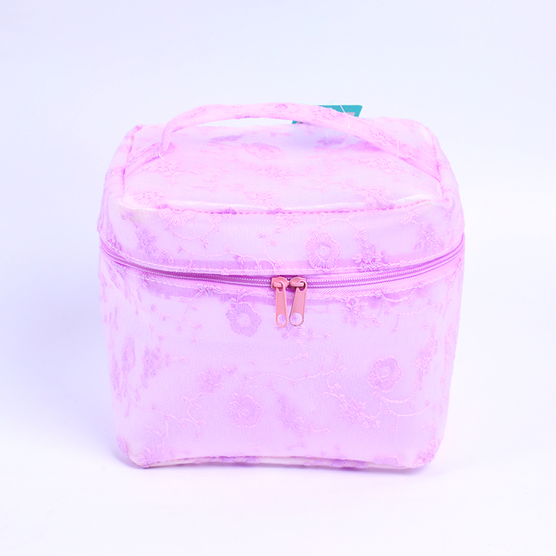 Purple cherry blossom bucket shaped makeup bag
