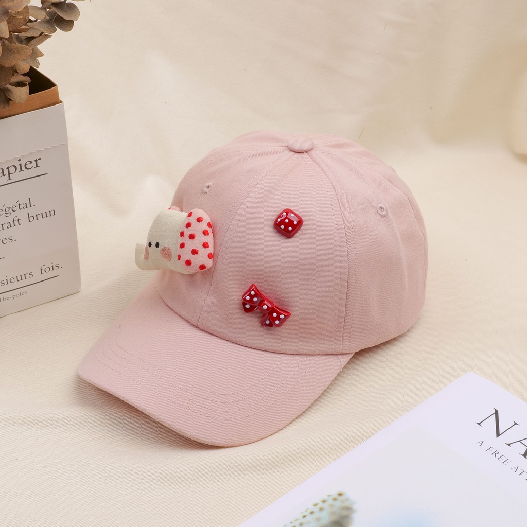 3D Animal Plush Doll Kids Baseball Cap - Elephant Pink