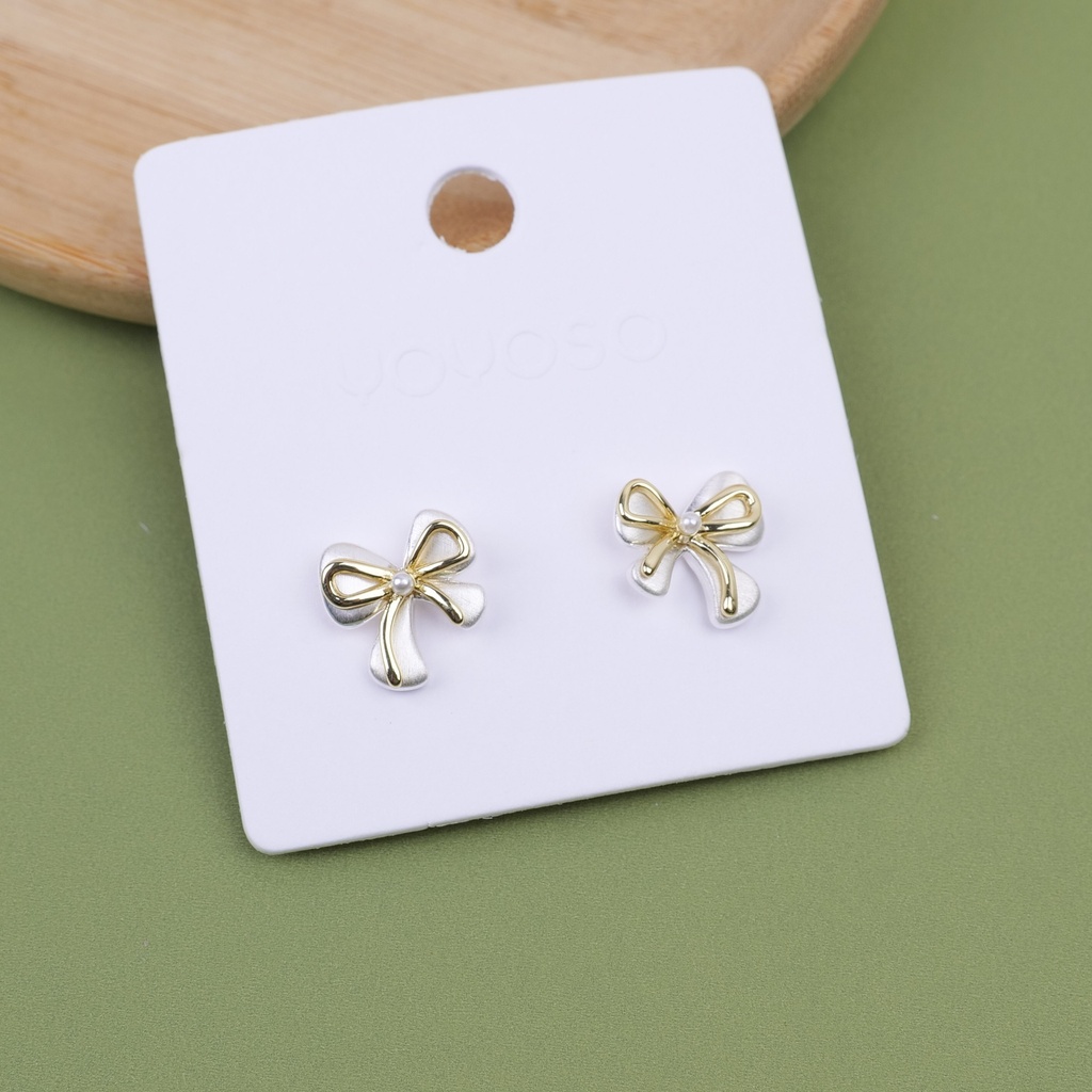 Sweet and gentle double bow earrings - silver