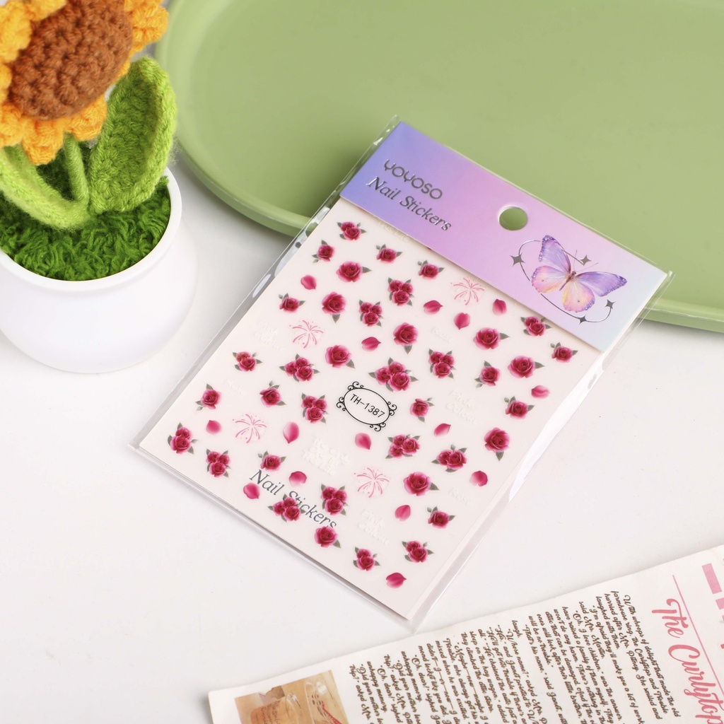 Pink Rose Serenade Nail Stickers