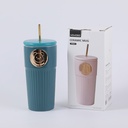 Cute bear striped ceramic cup with straw-540ml