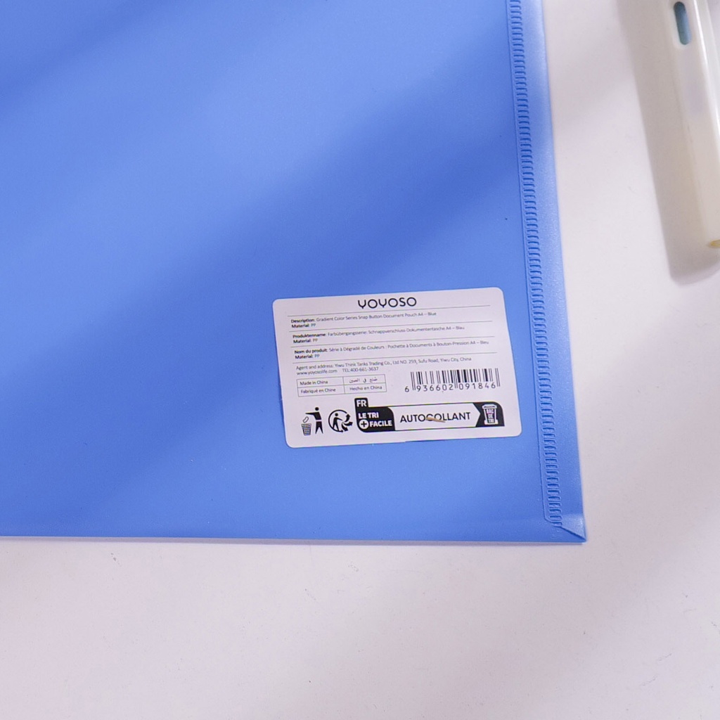 Gradient Color Series Snap Button Document Pouch A4 – Blue