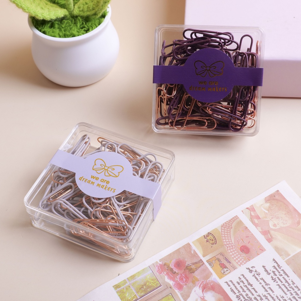 Acrylic Flat Box Business-colored Paper Clips (80 Pcs)