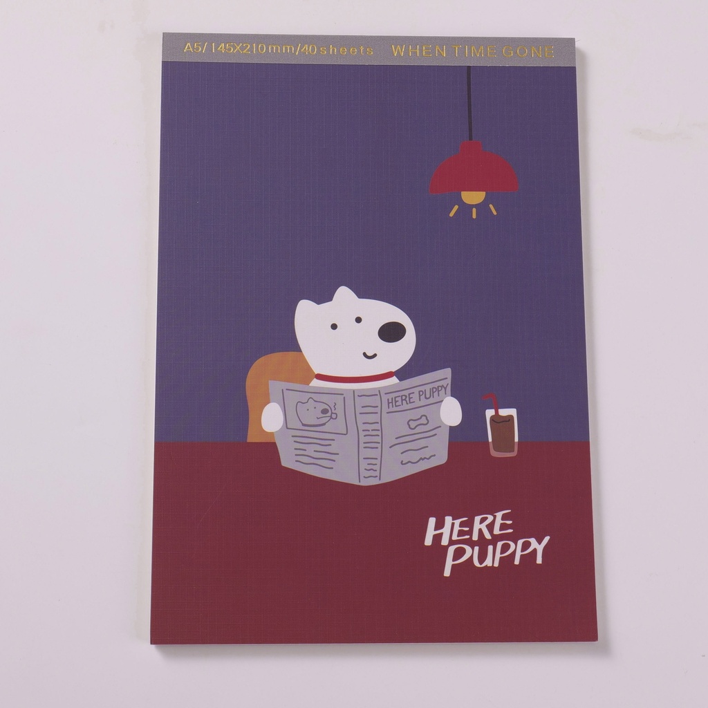 Here Puppy A5 Top-Flip Glue-Bound Notebook - Lined Pages 40pcs
