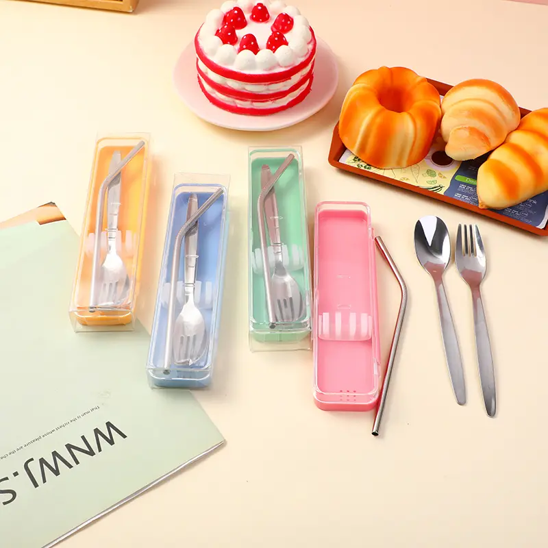 Straw, spoon and fork portable cutlery s
