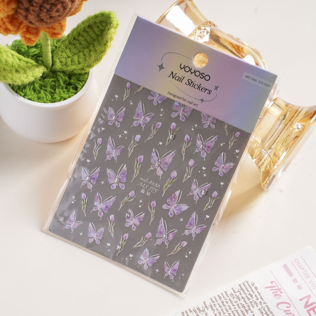 Purple Gem Butterfly Nail Stickers