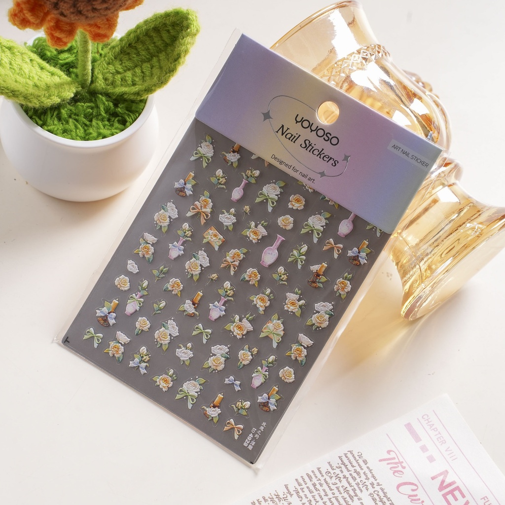 Oil Painting Camellia Nail Stickers
