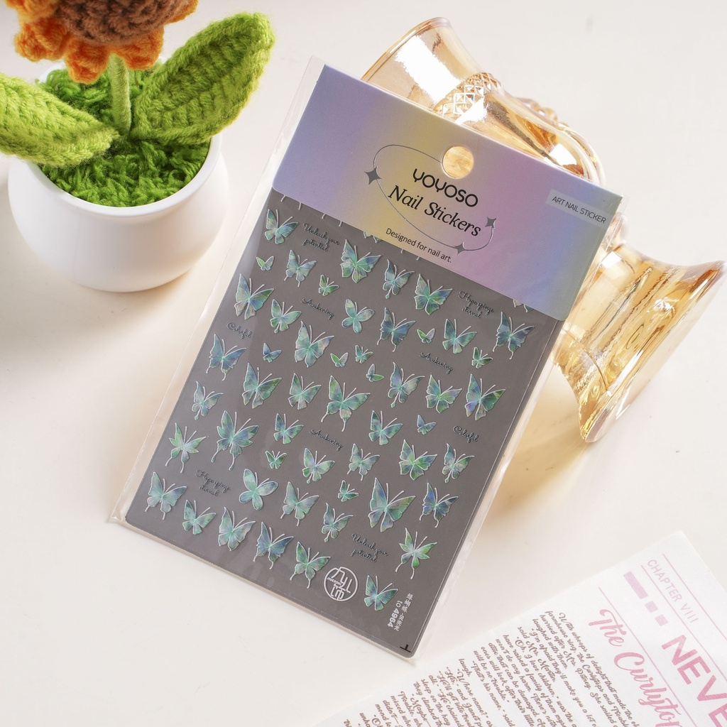 Green 3D Butterfly Nail Stickers