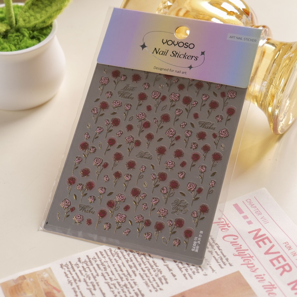 Gold Foil Rose Nail Stickers