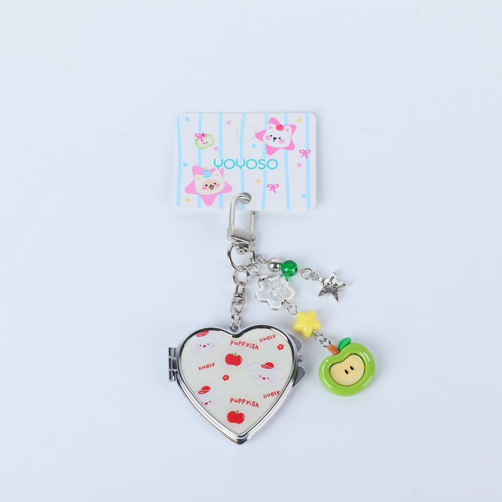 Heart-Shaped Apple Bear Epoxy Keychain Mirror