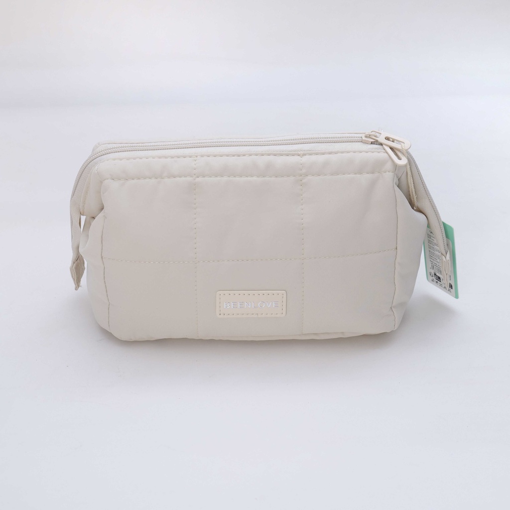 Cloud-Pattern Steel-Frame Storage Cosmetic Bag - Beige